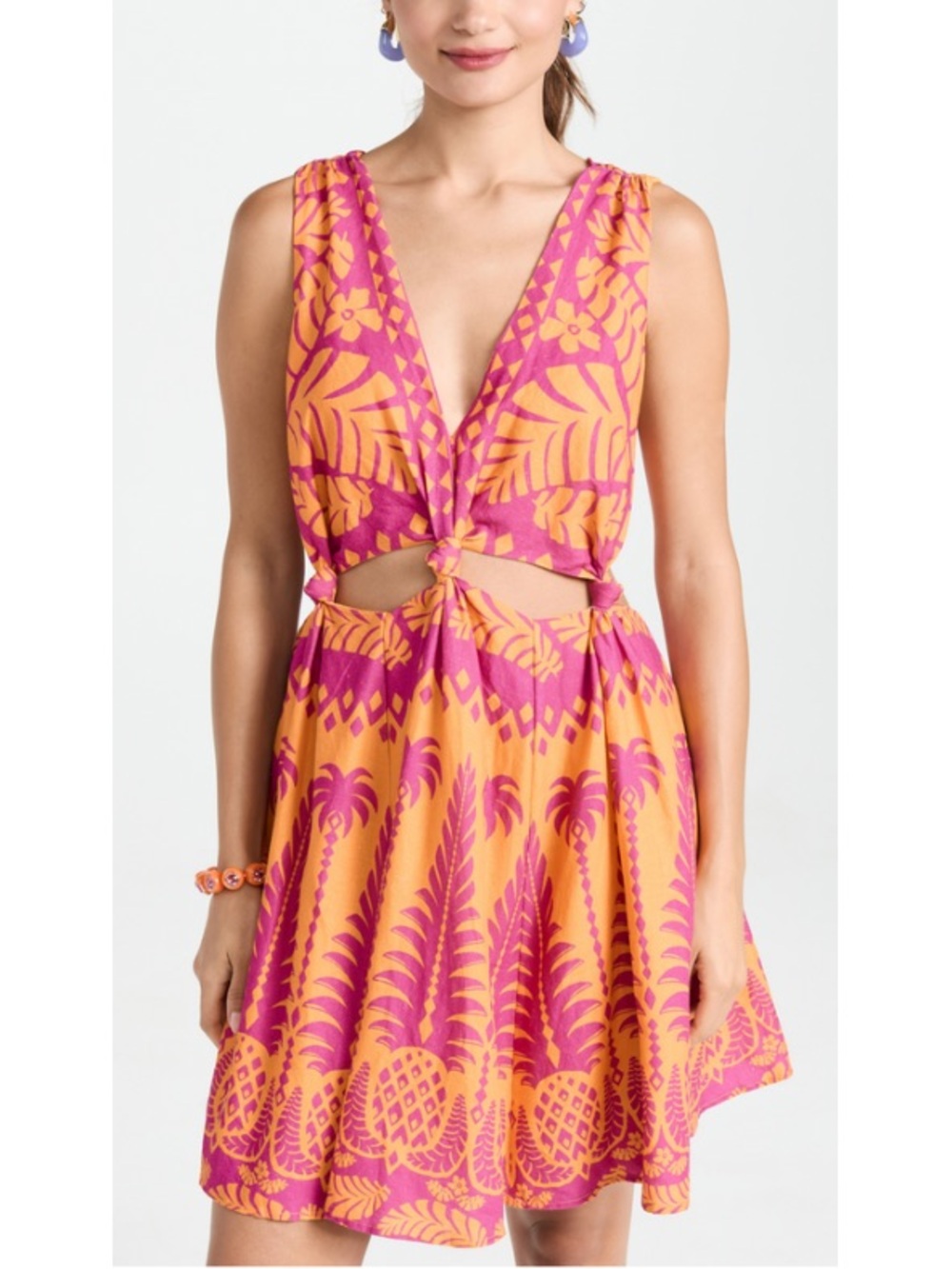 Farm Rio Pineapple Love Mini Dress in Pink & Orange Size S